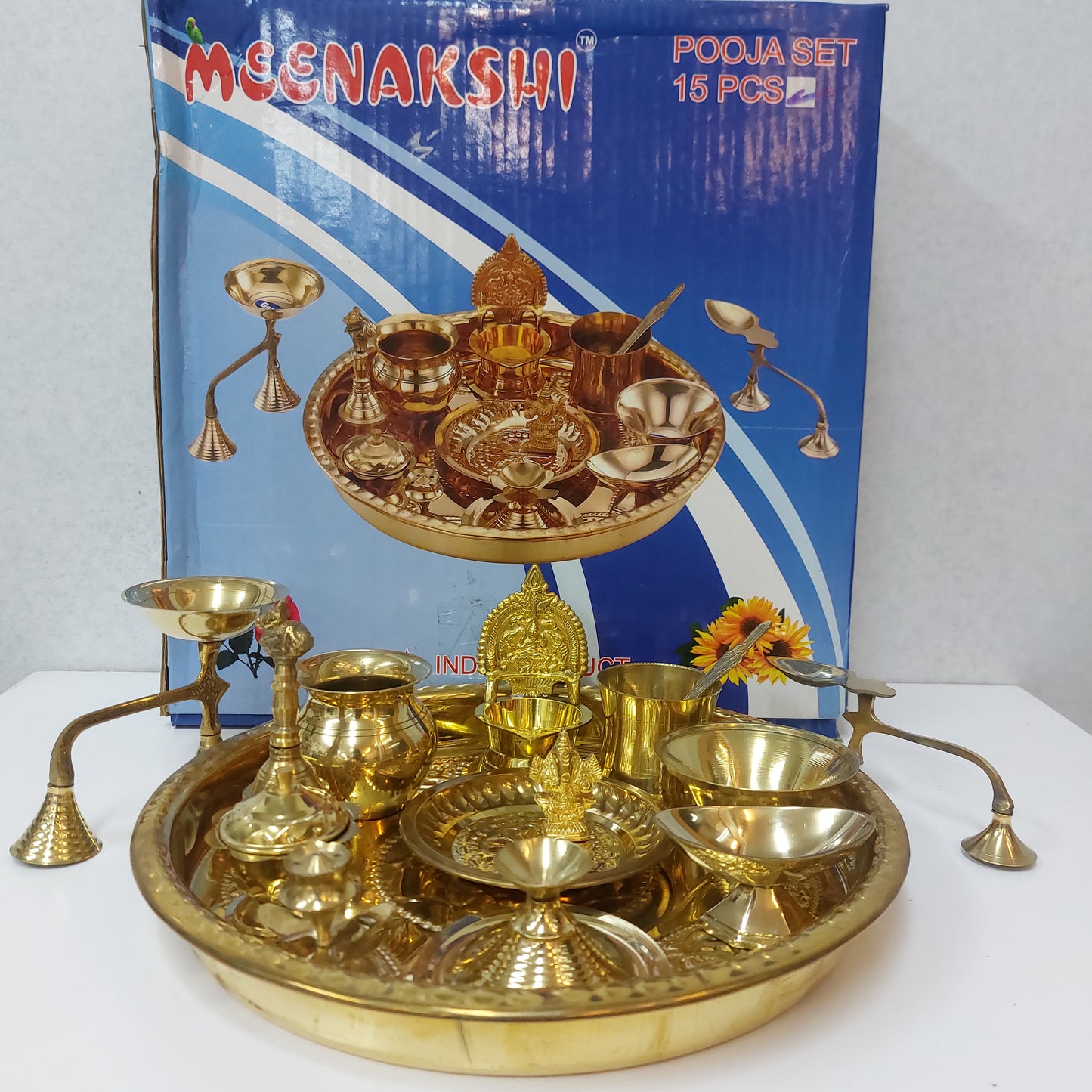 Meeakshi Brass Pooja Set 15 pcs