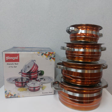 Diamond Metalic Dining Green Dish 4pcs Pot Set