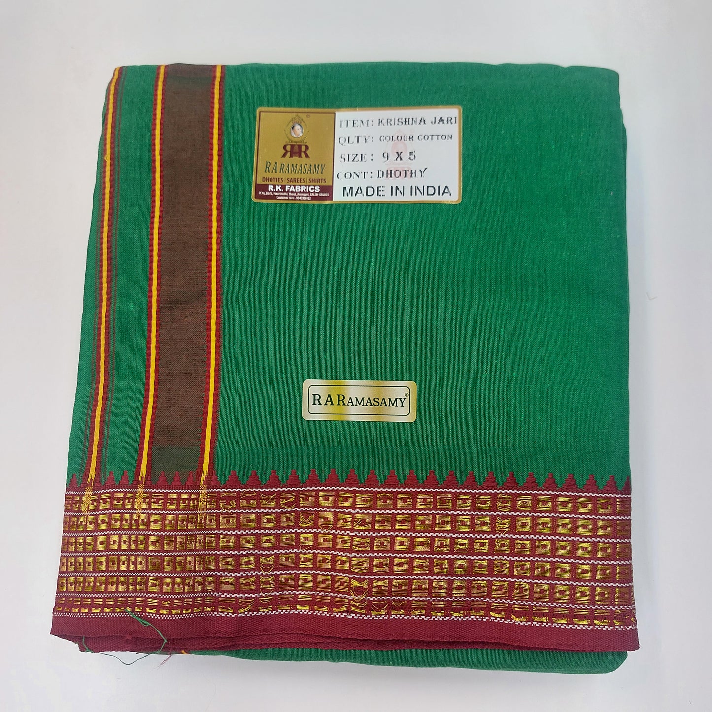 Krishna Jari Colour Cotton Vesti (9x5)