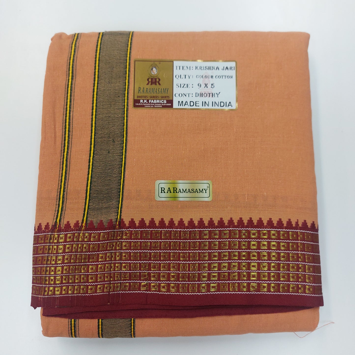 Krishna Jari Colour Cotton Vesti (9x5)
