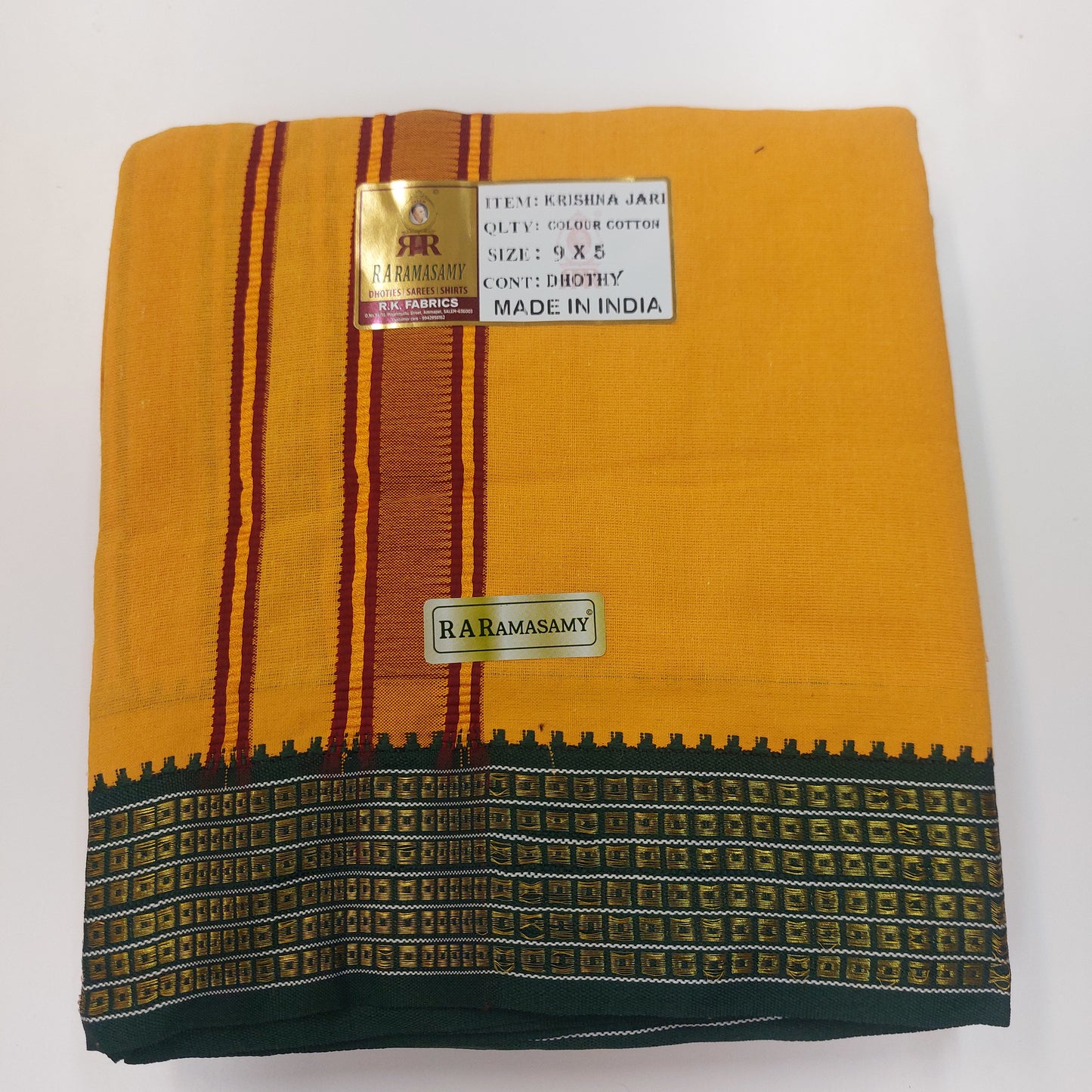 Krishna Jari Colour Cotton Vesti (9x5)