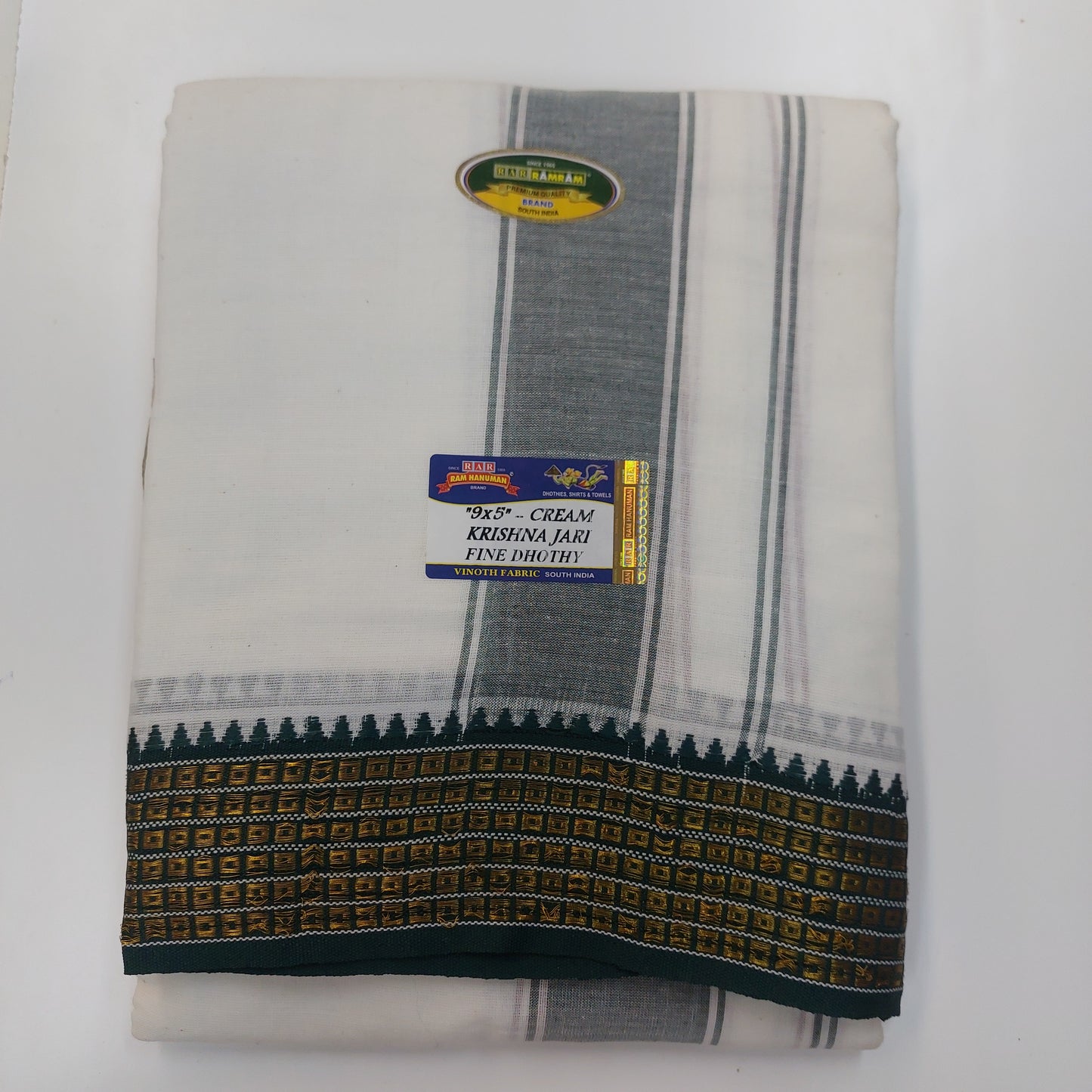 Krishna Jari Cream Fine Dhothy (9x5)