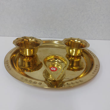 Handcrafted Brass Pooja Thali / Aarti Brass Plate with Diya No5