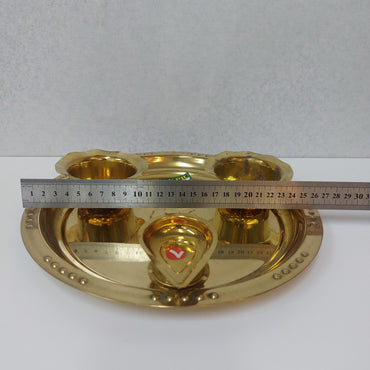 Handcrafted Brass Pooja Thali / Aarti Brass Plate with Diya No7