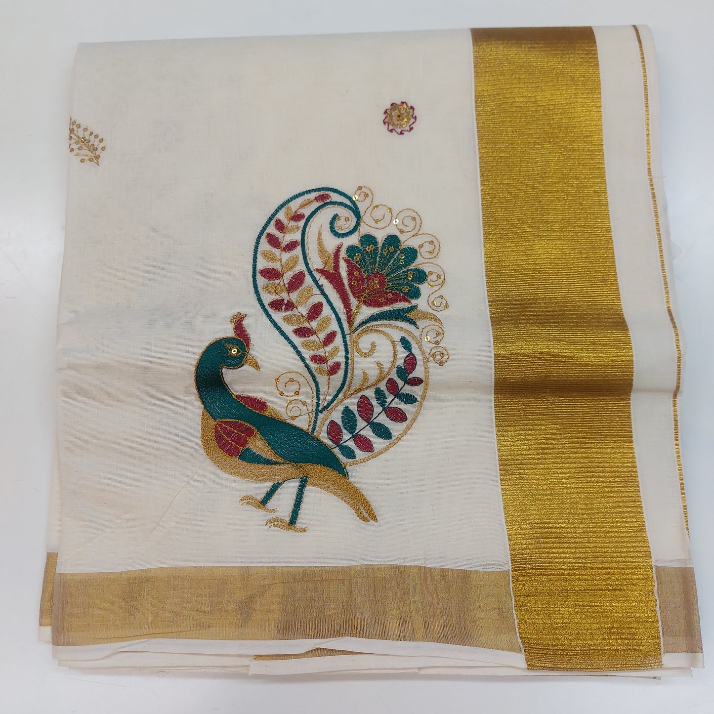 Women and Girls Kerala Kasavu Embroidered Cotton Saree with Blouse / Onam Saree