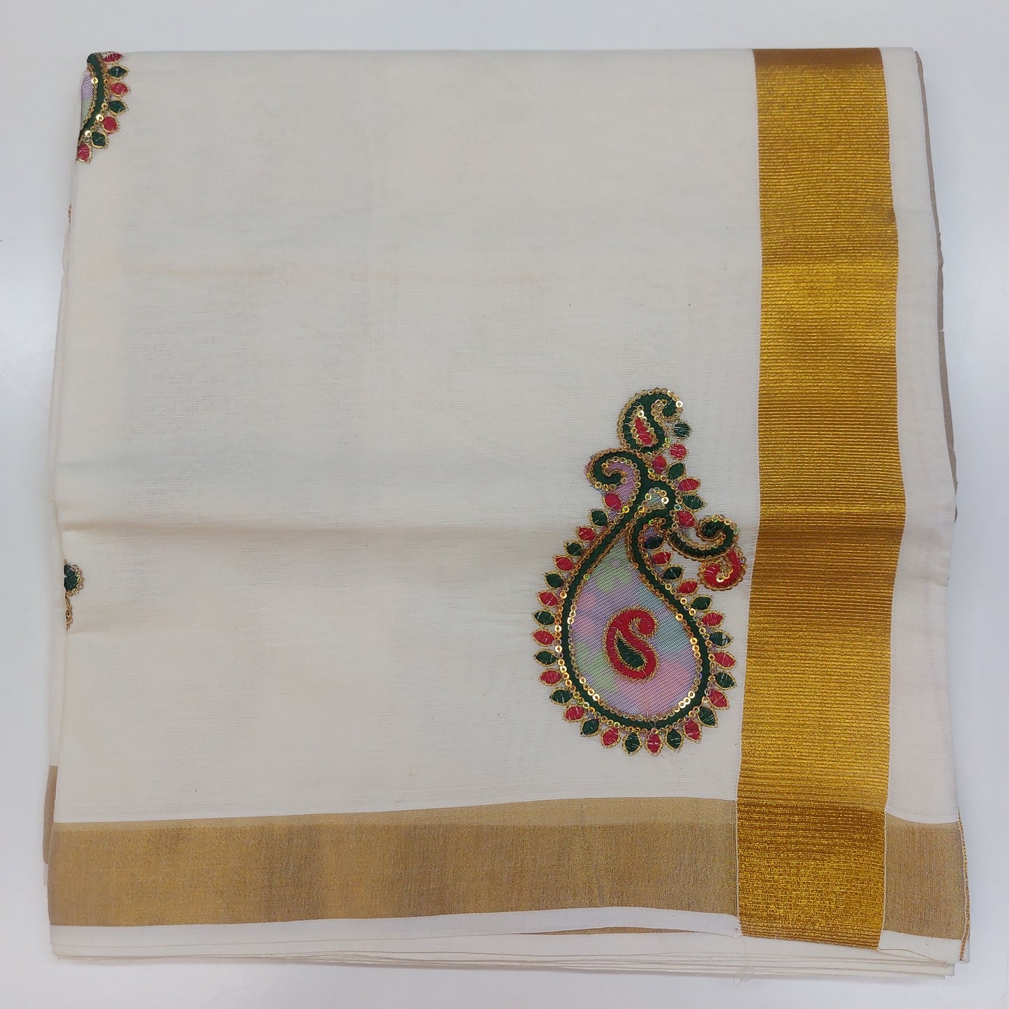 Women and Girls Kerala Kasavu Embroidered Cotton Saree with Blouse / Onam Saree