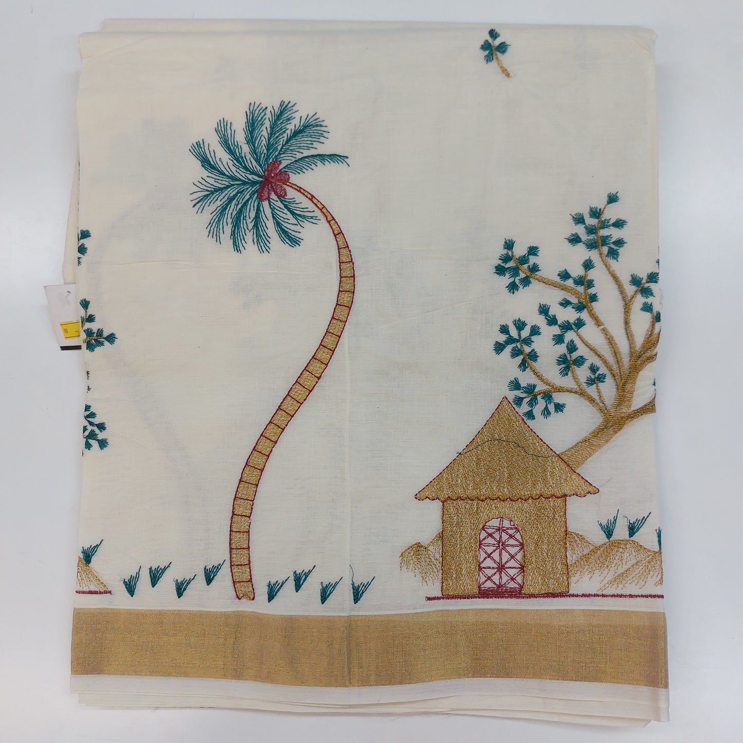 Women and Girls Kerala Kasavu Embroidered Cotton Saree with Blouse / Onam Saree