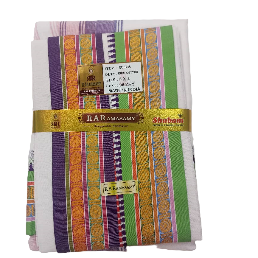 Rudra Rich Cotton White Dhoty Set (8 X 4)