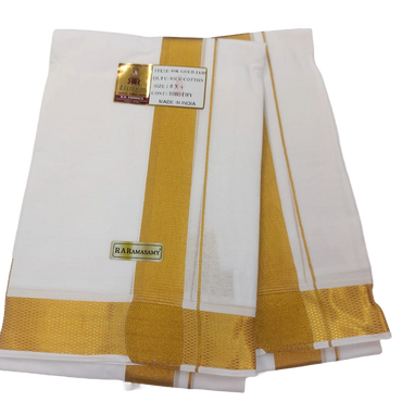 Shubam Rich Cotton White Dhothy Set with Gold Jari (8 X 4)