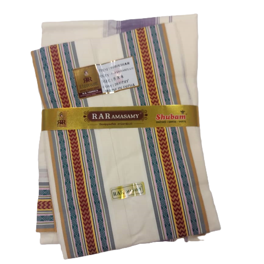 Subiksham Parambariyam Cream Dhoty Set (8 X 4)