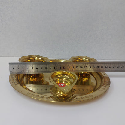 Handcrafted Brass Pooja Thali / Aarti Brass Plate with Diya No5