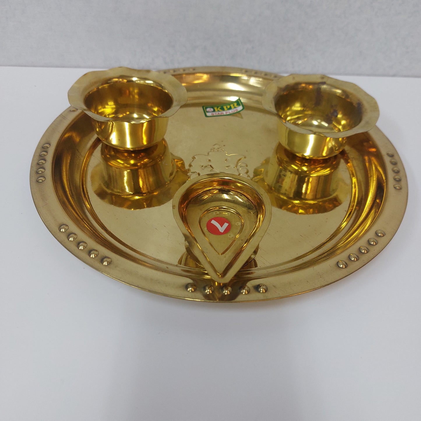 Handcrafted Brass Pooja Thali / Aarti Brass Plate with Diya No7