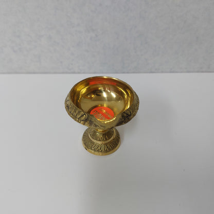 Brass Kubera Deepam with Stand Single Face / Brass Vilakku with Stand