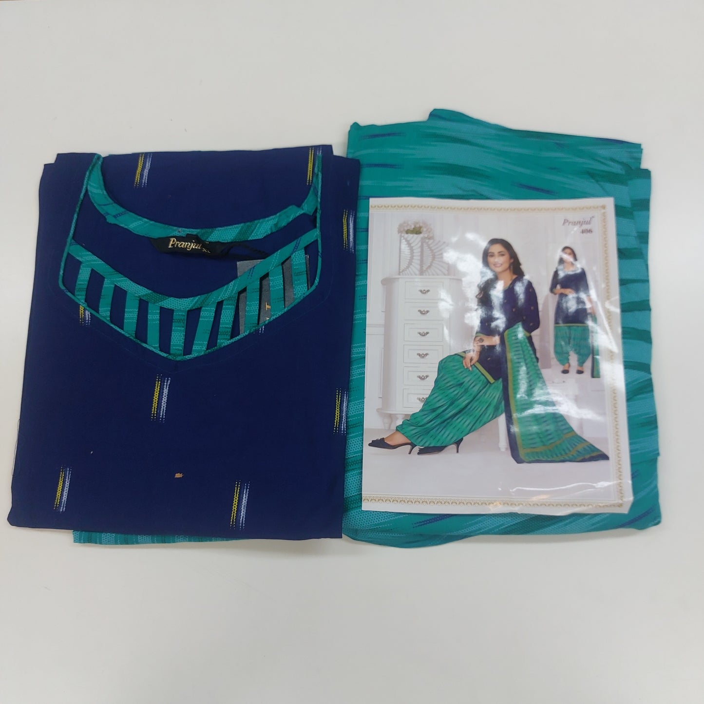 Pranjul Colourful Pure Cotton Readymade Punjabi Suit / Salwar Suit.