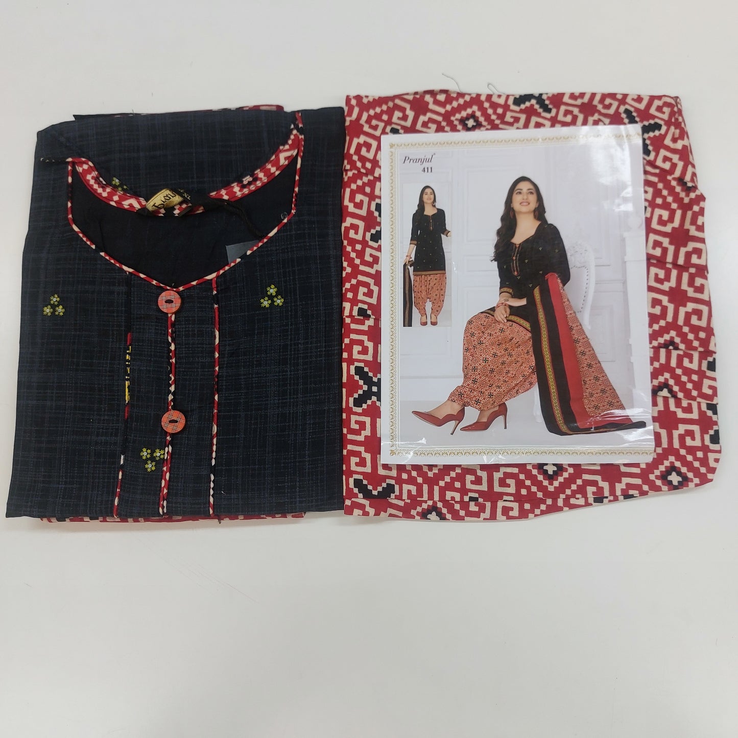 Pranjul Colourful Pure Cotton Readymade Punjabi Suit / Salwar Suit.