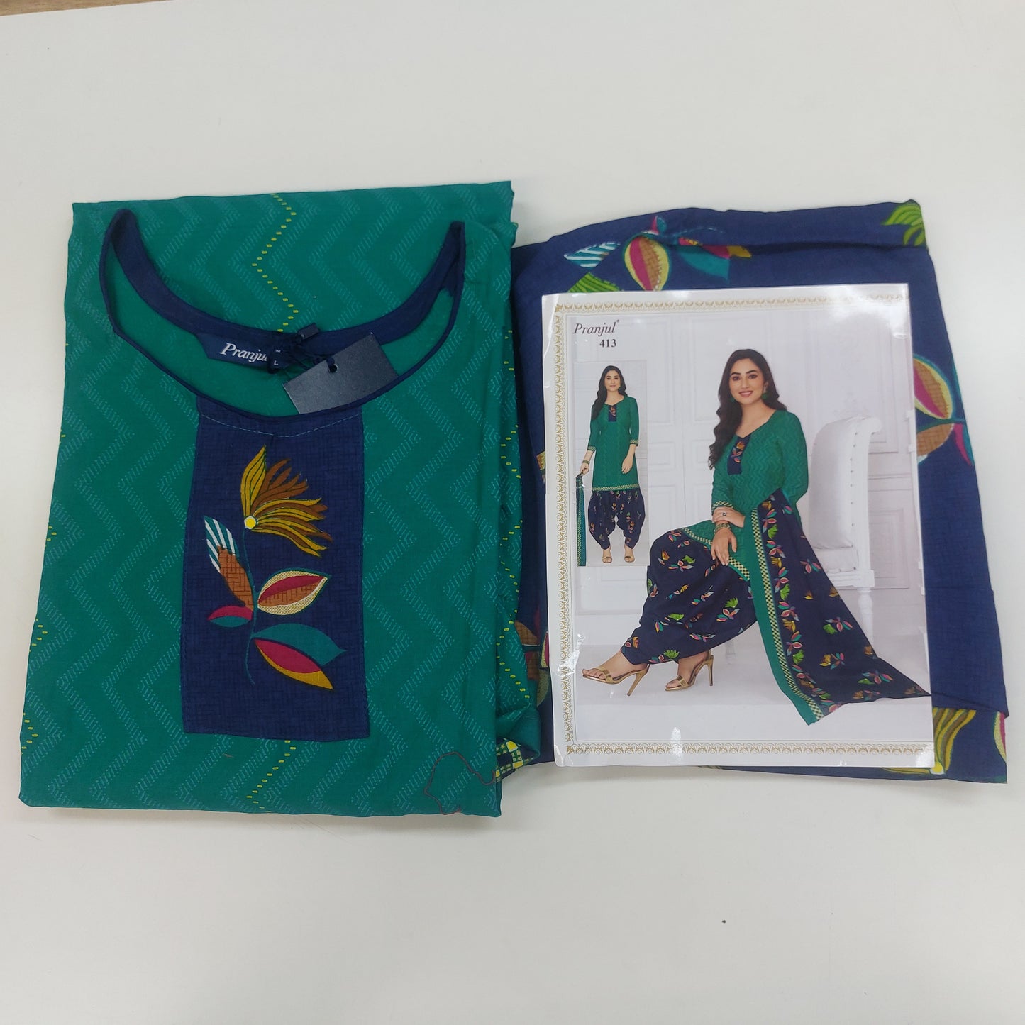 Pranjul Colourful Pure Cotton Readymade Punjabi Suit / Salwar Suit.