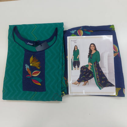 Pranjul Colourful Pure Cotton Readymade Punjabi Suit / Salwar Suit.