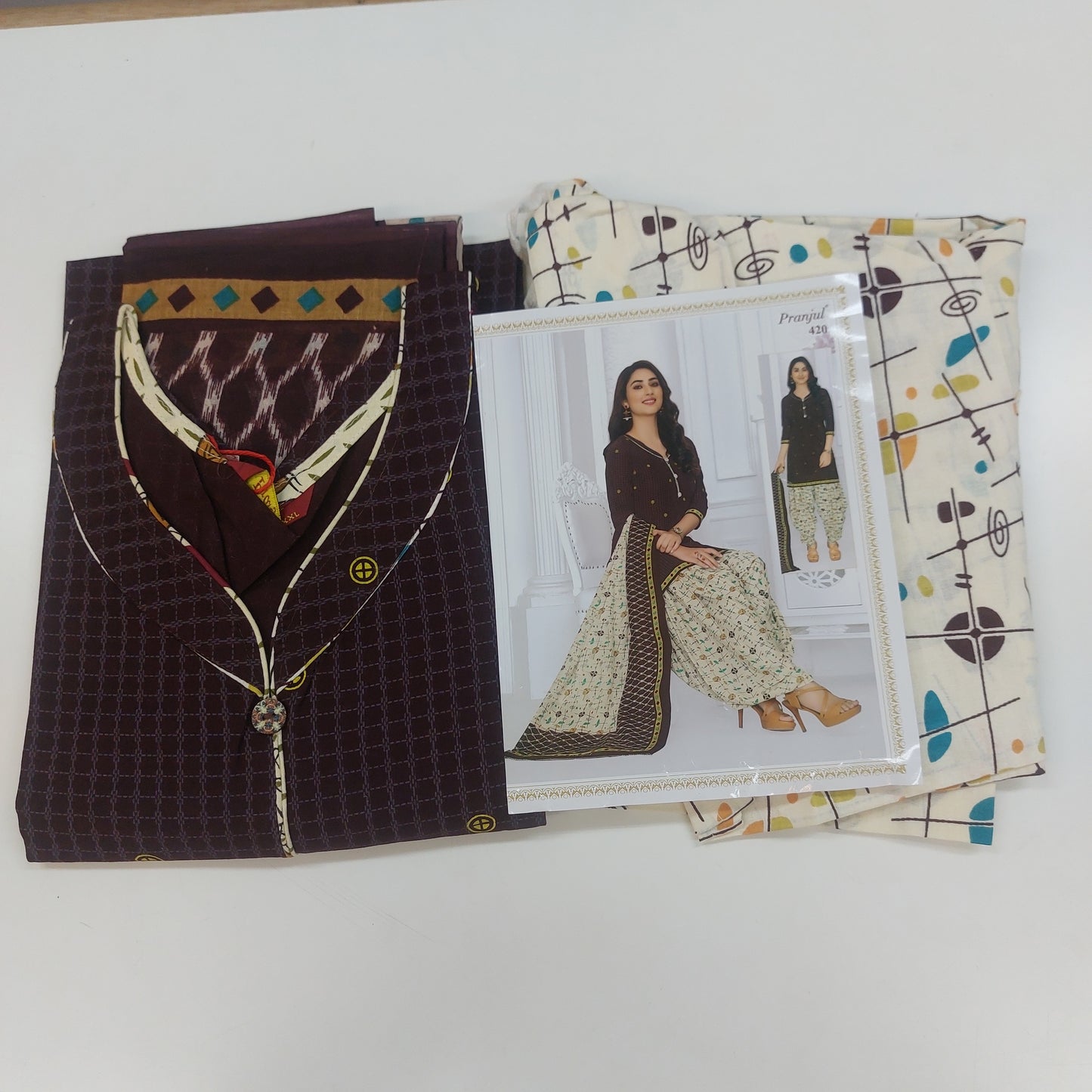 Pranjul Colourful Pure Cotton Readymade Punjabi Suit / Salwar Suit.