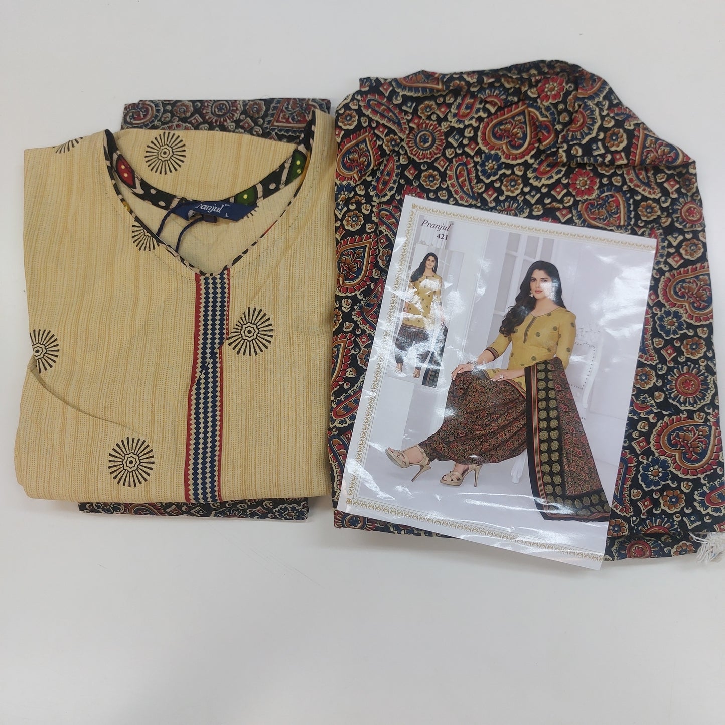 Pranjul Colourful Pure Cotton Readymade Punjabi Suit / Salwar Suit.