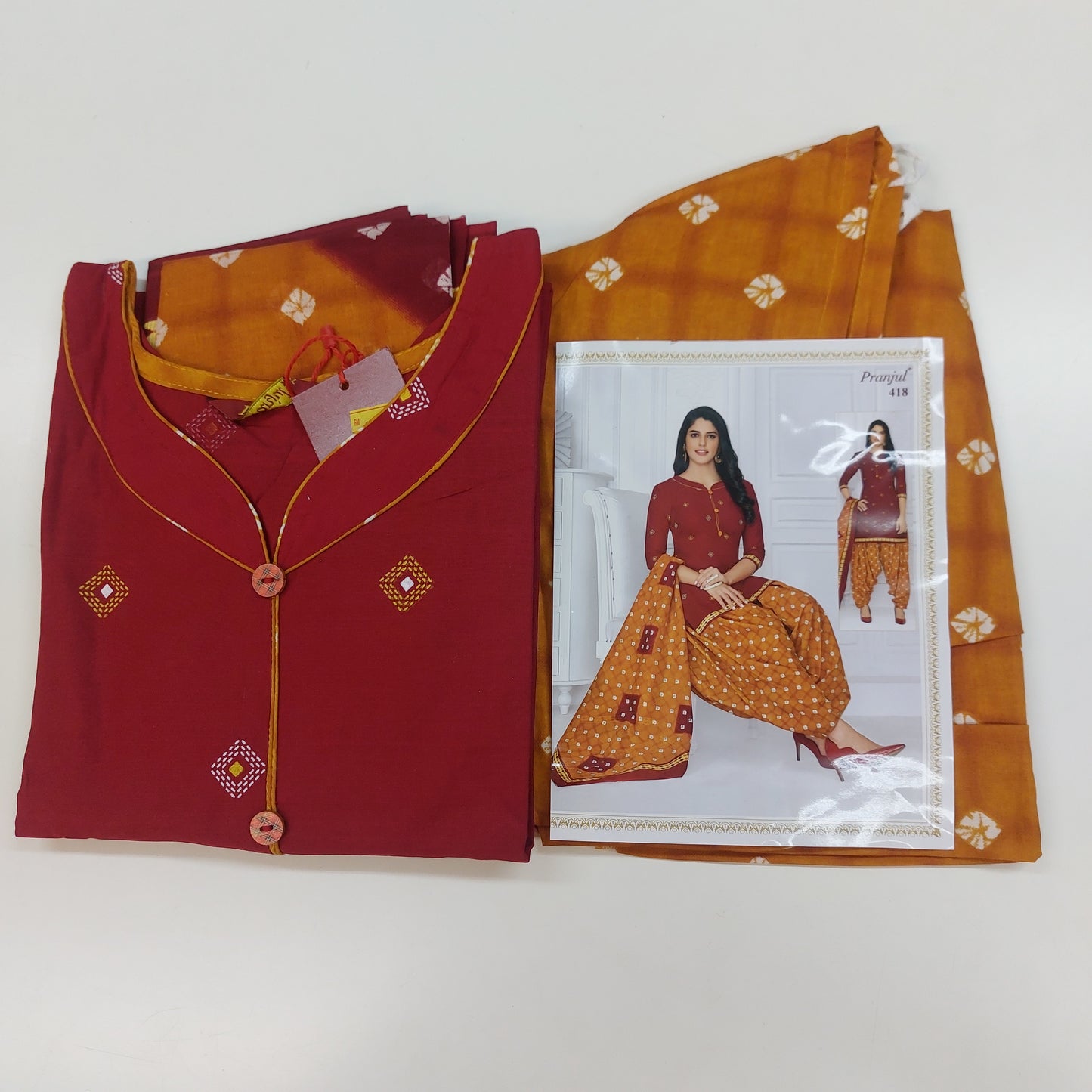 Pranjul Colourful Pure Cotton Readymade Punjabi Suit / Salwar Suit.