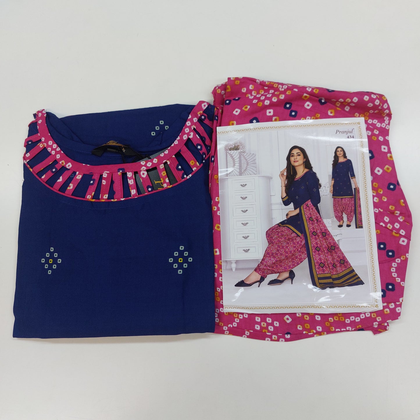 Pranjul Colourful Pure Cotton Readymade Punjabi Suit / Salwar Suit.