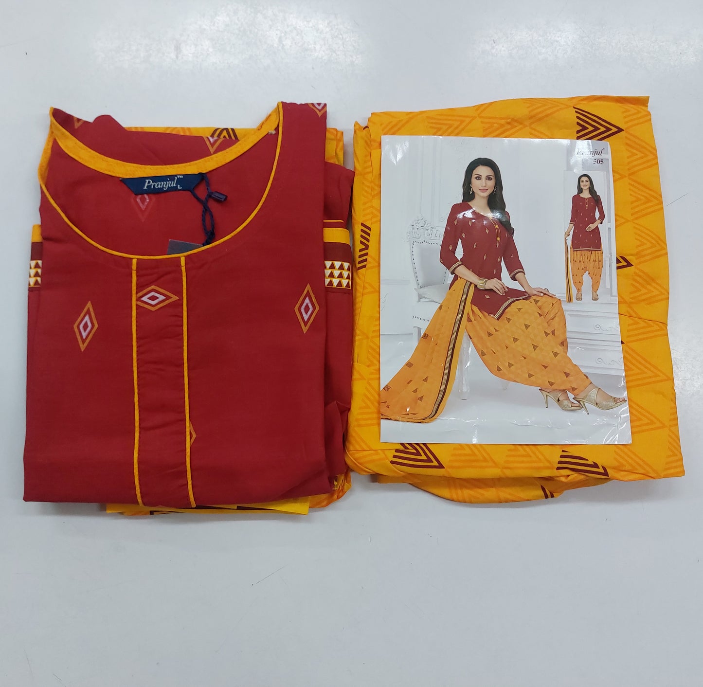 Pranjul Colourful Pure Cotton Readymade Punjabi Suit / Salwar Suit. (500 Series)
