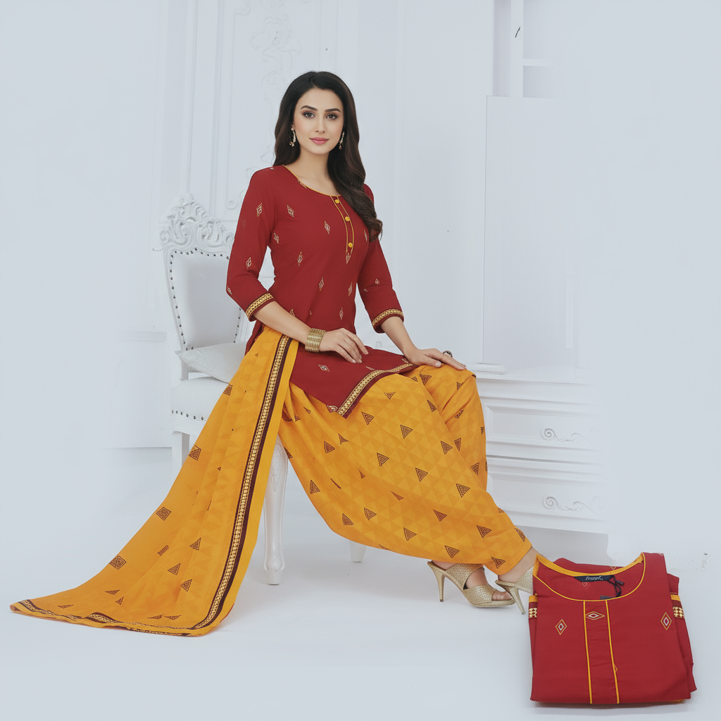 Pranjul Colourful Pure Cotton Readymade Punjabi Suit / Salwar Suit. (500 Series)