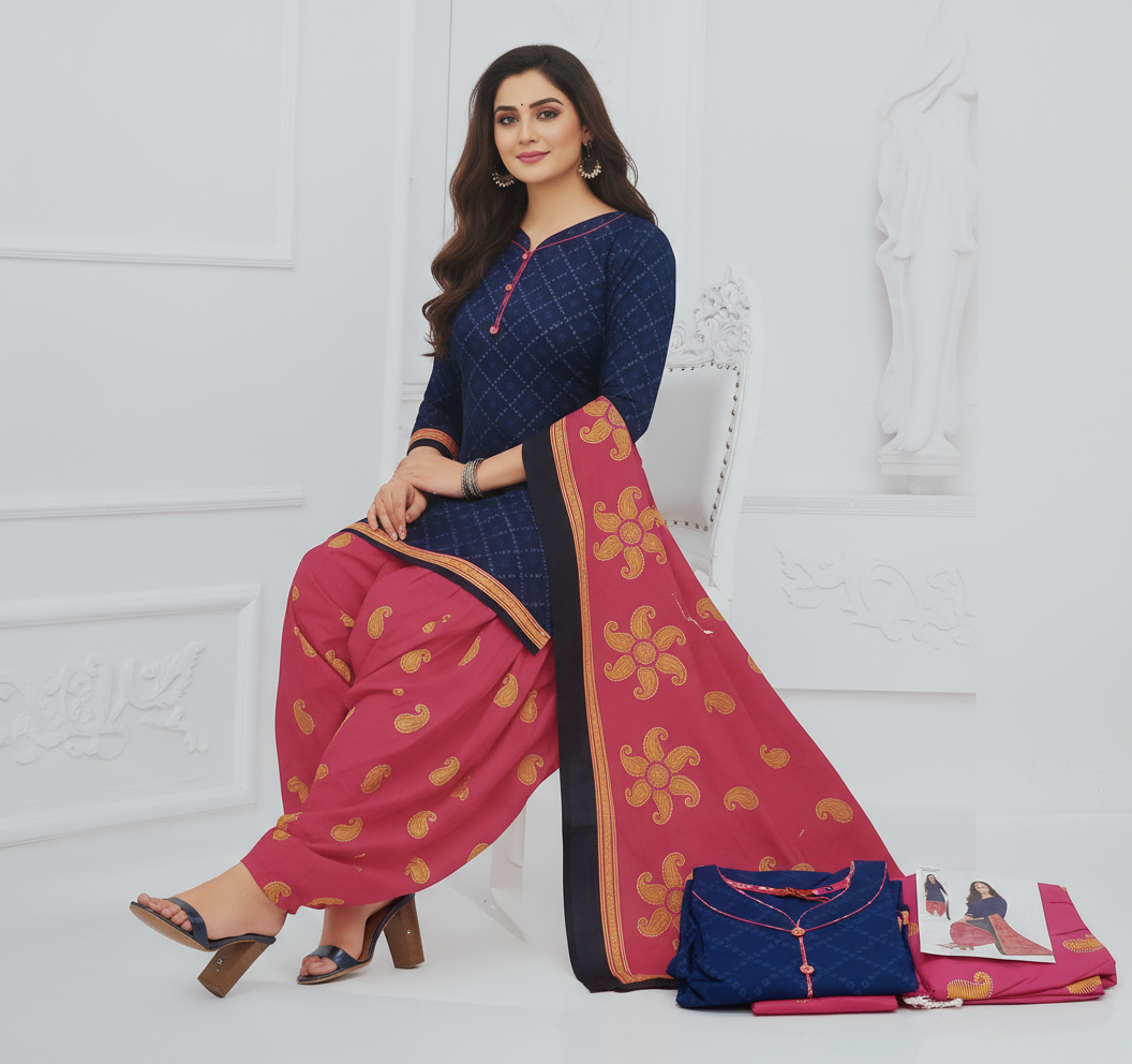 Pranjul Colourful Pure Cotton Readymade Punjabi Suit / Salwar Suit. (500 Series)