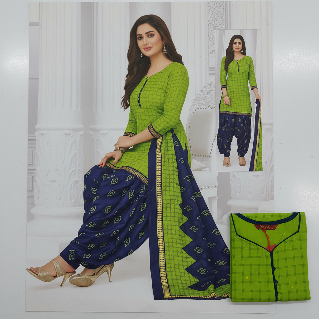 Pranjul Colourful Pure Cotton Readymade Punjabi Suit / Salwar Suit. (500 Series)