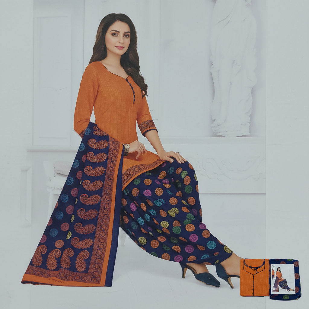 Pranjul Colourful Pure Cotton Readymade Punjabi Suit / Salwar Suit. (500 Series)