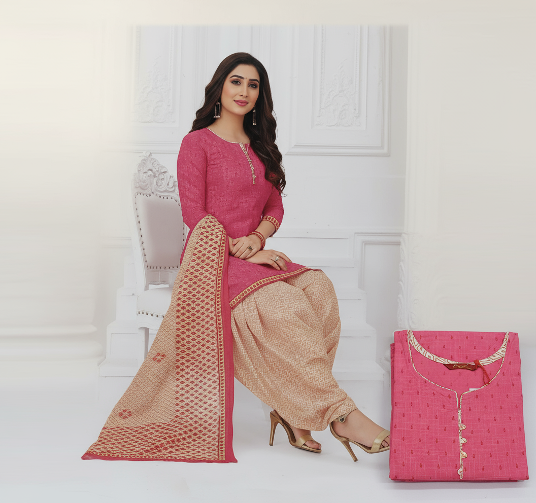 Pranjul Colourful Pure Cotton Readymade Punjabi Suit / Salwar Suit. (500 Series)