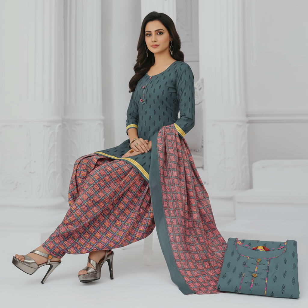 Pranjul Colourful Pure Cotton Readymade Punjabi Suit / Salwar Suit. (500 Series)