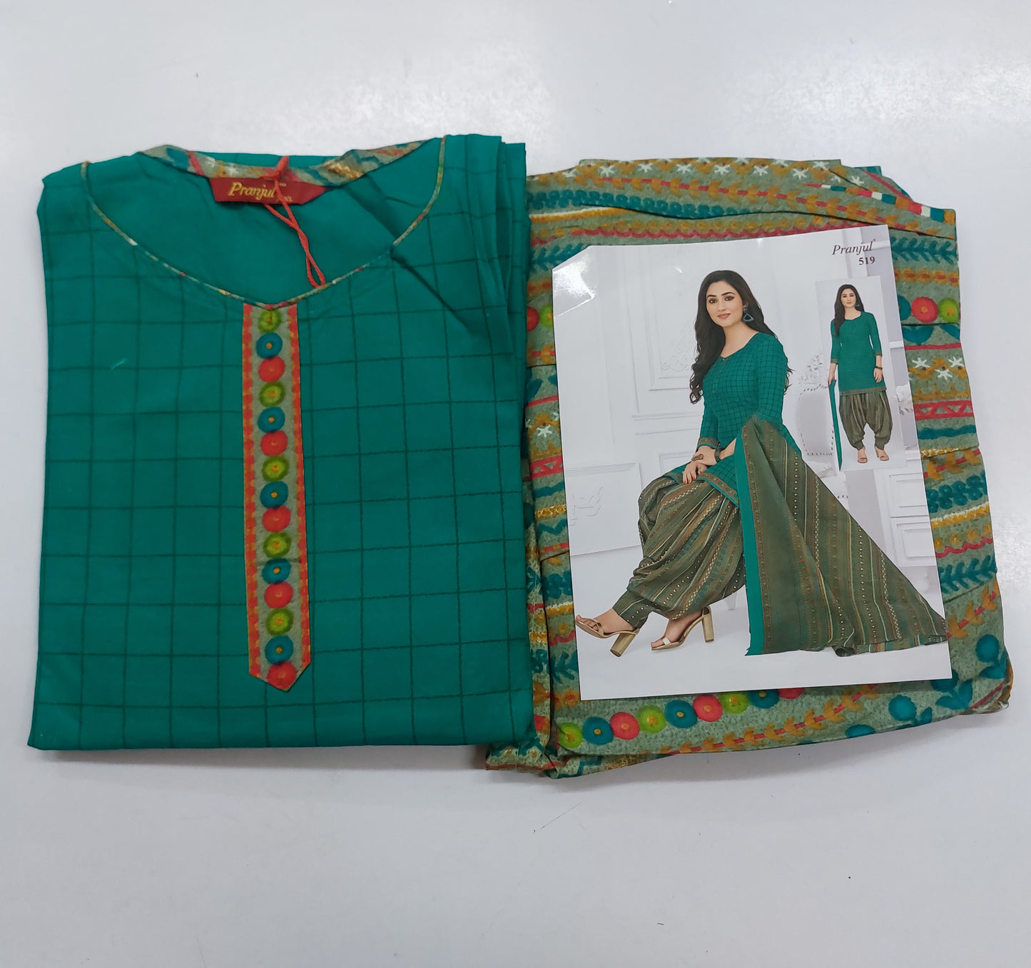 Pranjul Colourful Pure Cotton Readymade Punjabi Suit / Salwar Suit. (500 Series)