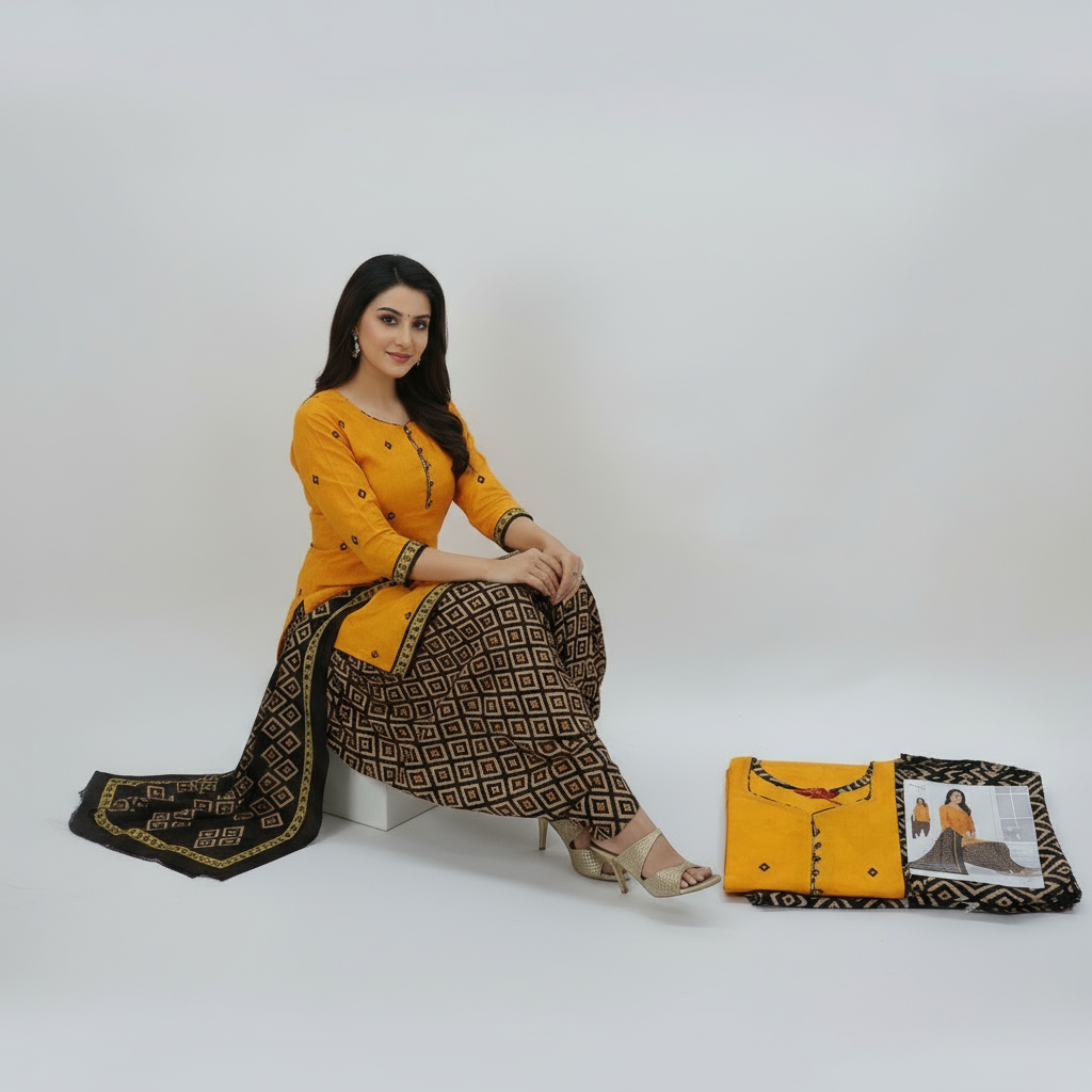 Pranjul Colourful Pure Cotton Readymade Punjabi Suit / Salwar Suit. (500 Series)