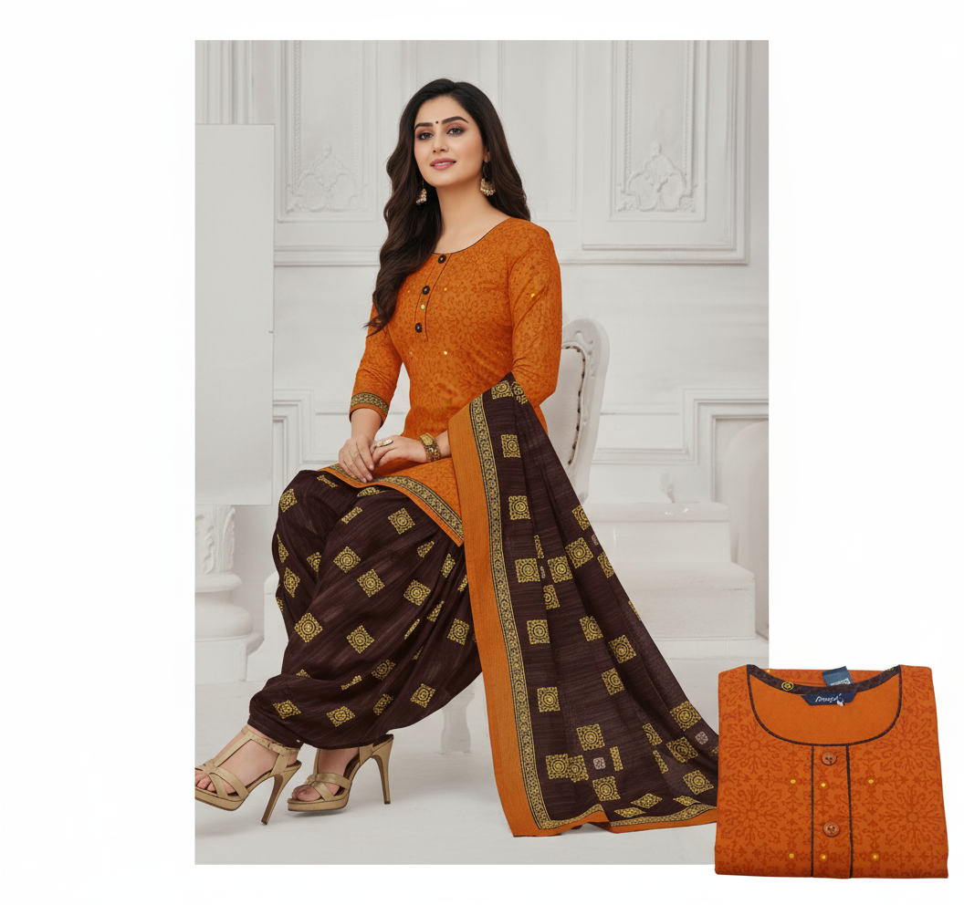 Pranjul Colourful Pure Cotton Readymade Punjabi Suit / Salwar Suit. (500 Series)