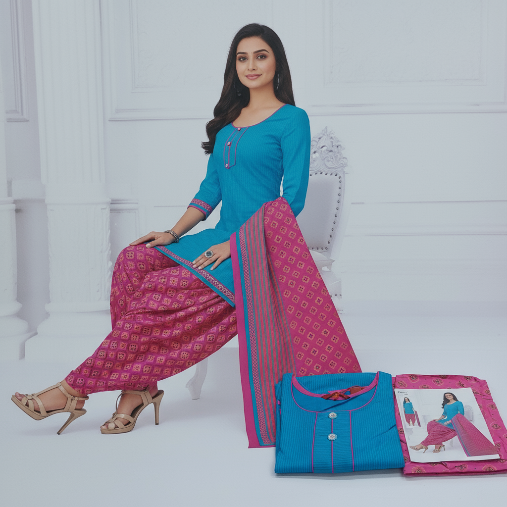Pranjul Colourful Pure Cotton Readymade Punjabi Suit / Salwar Suit. (500 Series)