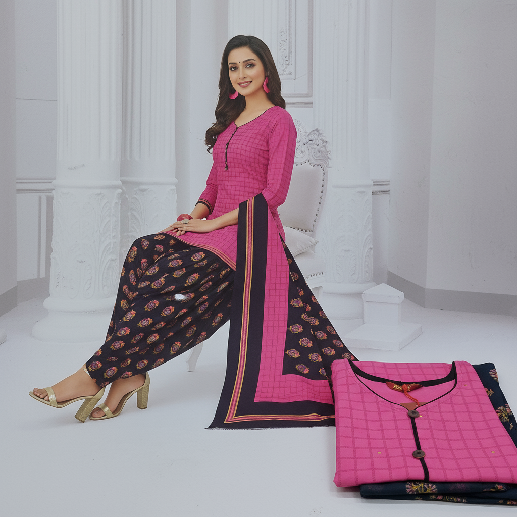 Pranjul Colourful Pure Cotton Readymade Punjabi Suit / Salwar Suit. (500 Series)