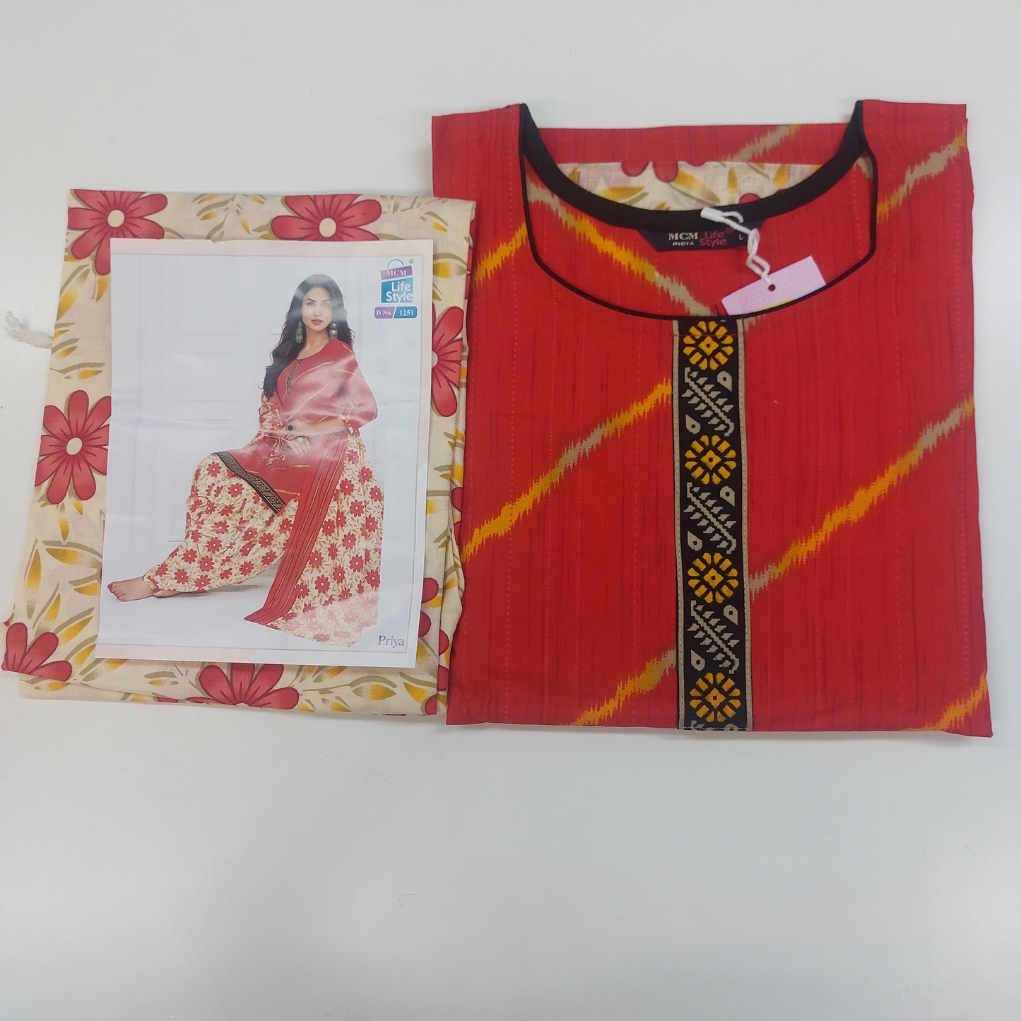MCM Life Style  Colourful Pure Cotton Readymade Punjabi Suit / Salwar Suit.