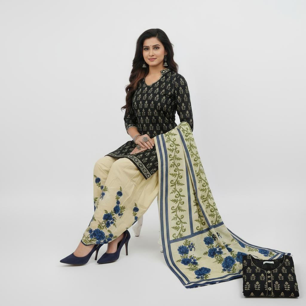 MCM Life Style  Colourful Pure Cotton Readymade Punjabi Suit / Salwar Suit.