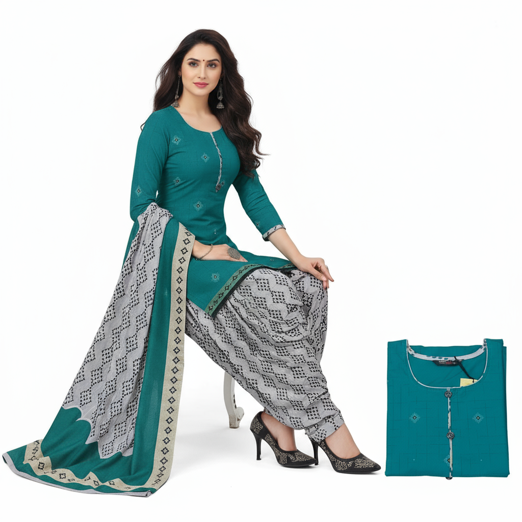 MCM Life Style  Colourful Pure Cotton Readymade Punjabi Suit / Salwar Suit.
