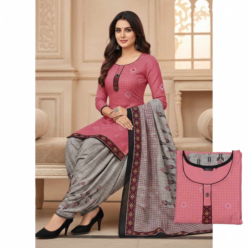 MCM Life Style  Colourful Pure Cotton Readymade Punjabi Suit / Salwar Suit.