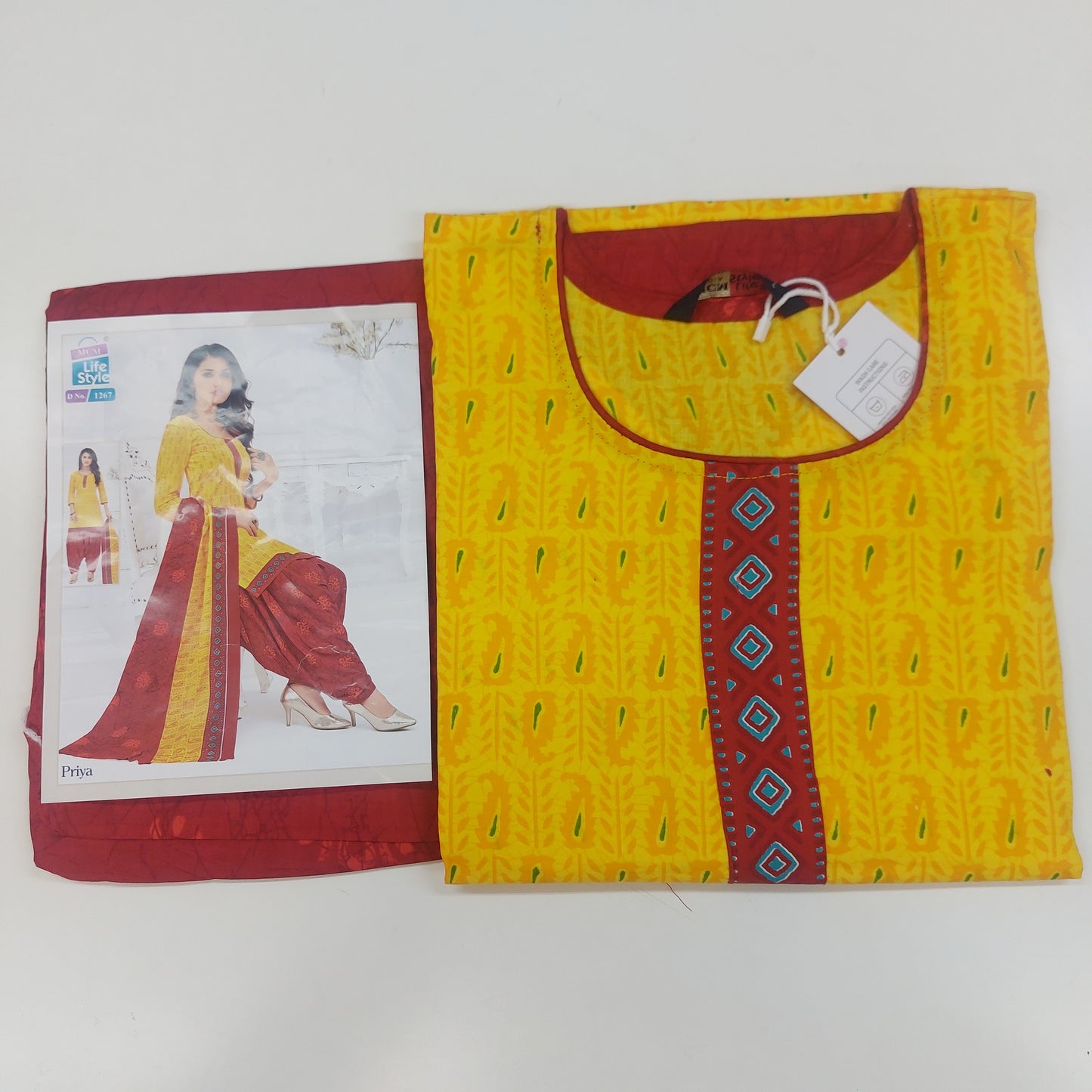 MCM Life Style  Colourful Pure Cotton Readymade Punjabi Suit / Salwar Suit.