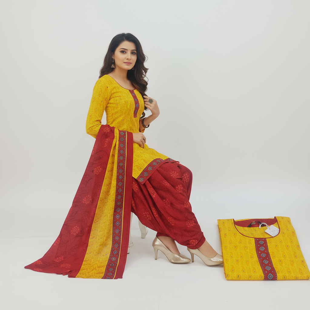 MCM Life Style  Colourful Pure Cotton Readymade Punjabi Suit / Salwar Suit.