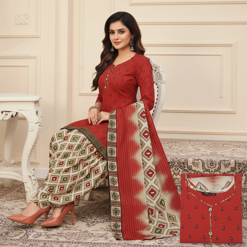 MCM Life Style  Colourful Pure Cotton Readymade Punjabi Suit / Salwar Suit.