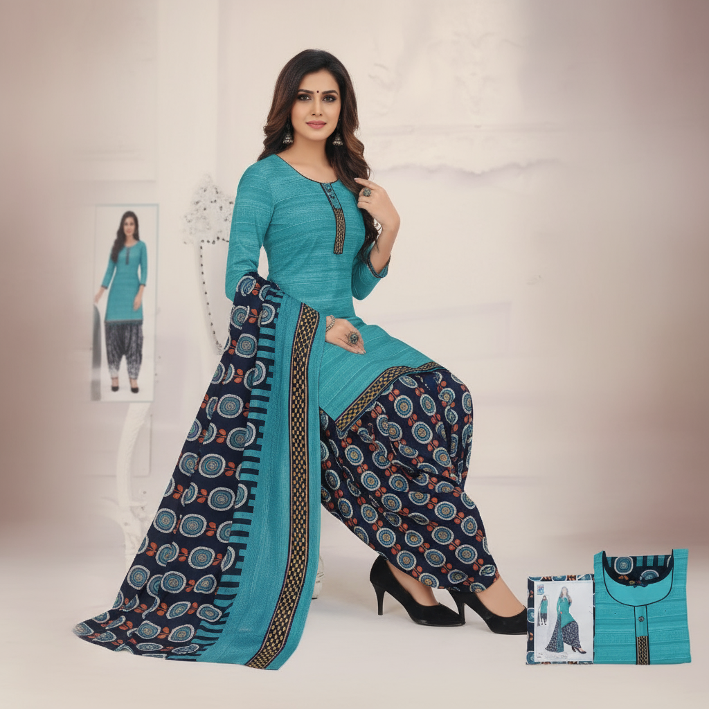 MCM Life Style  Colourful Pure Cotton Readymade Punjabi Suit / Salwar Suit.
