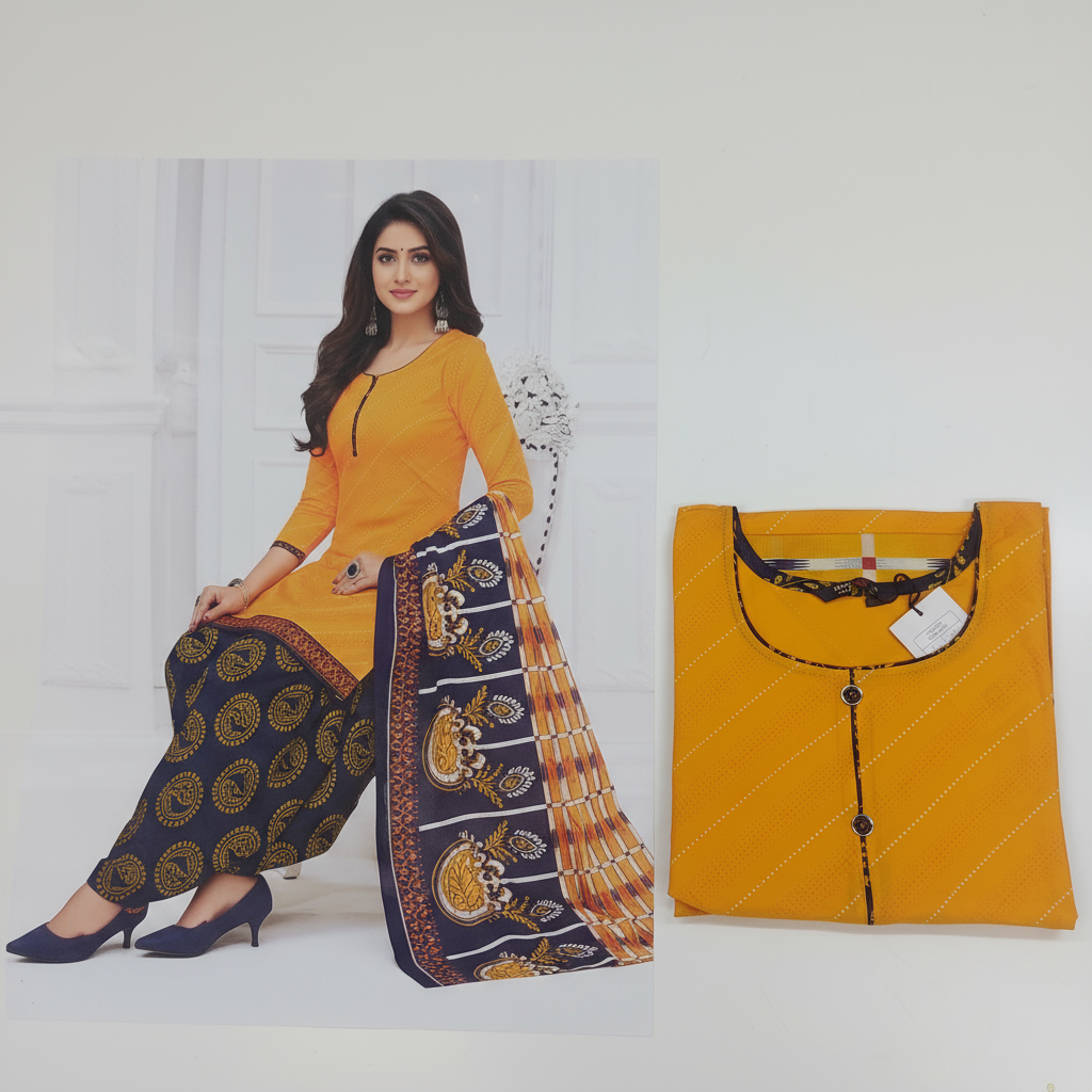 MCM Life Style  Colourful Pure Cotton Readymade Punjabi Suit / Salwar Suit.