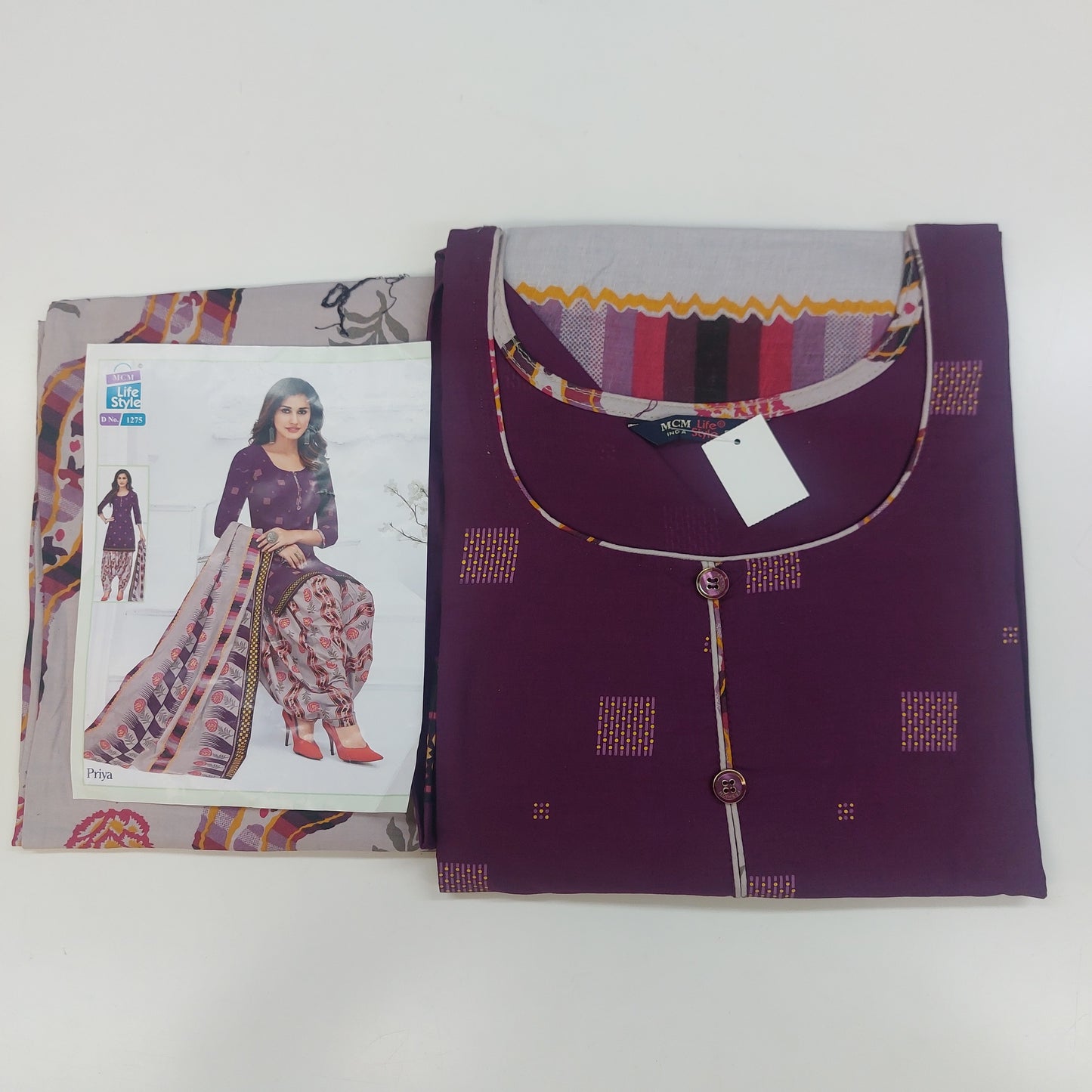 MCM Life Style  Colourful Pure Cotton Readymade Punjabi Suit / Salwar Suit.