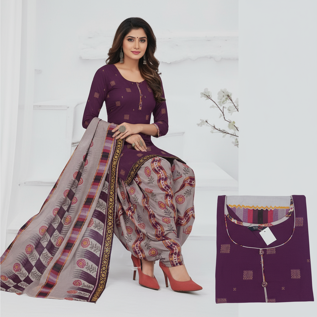 MCM Life Style  Colourful Pure Cotton Readymade Punjabi Suit / Salwar Suit.