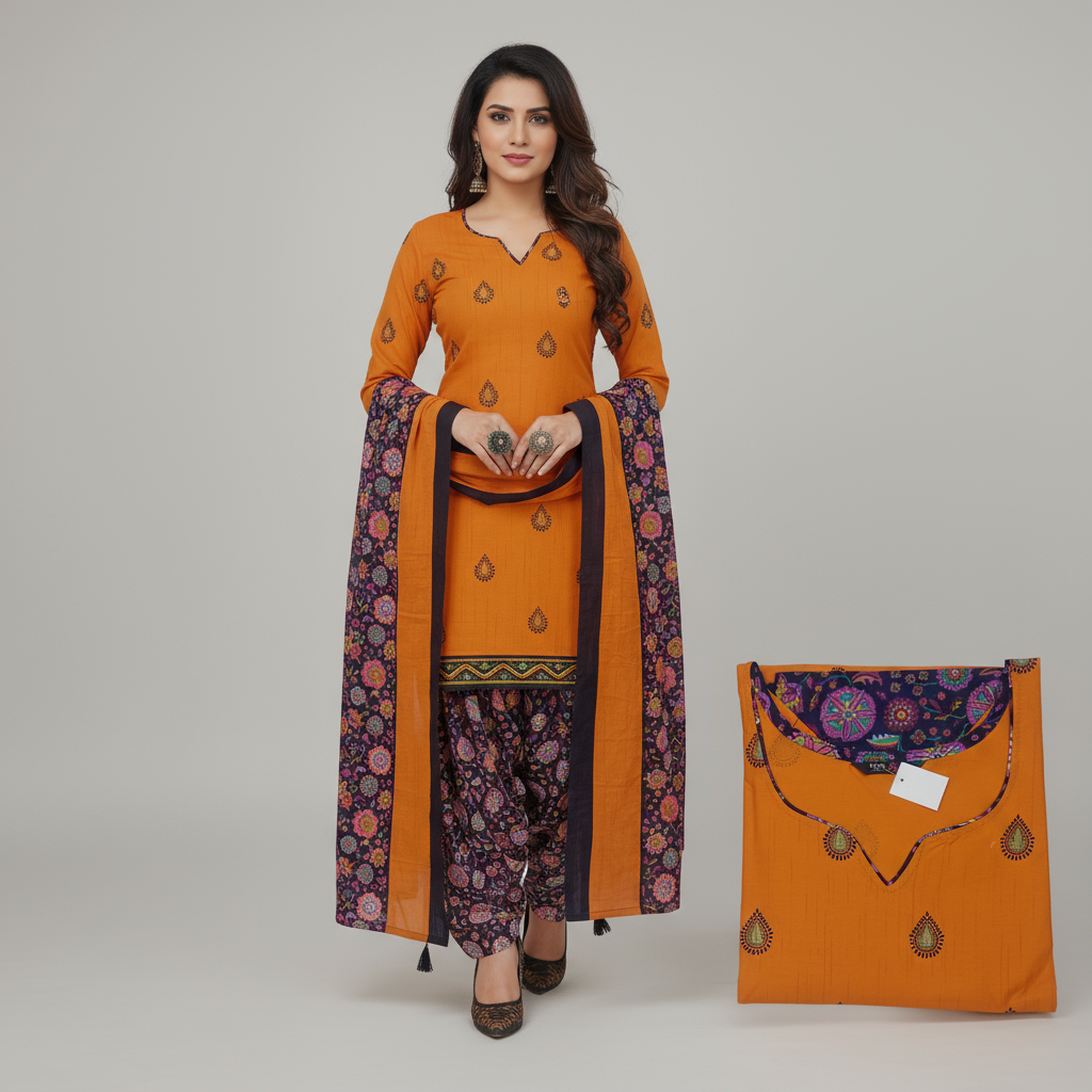MCM Life Style  Colourful Pure Cotton Readymade Punjabi Suit / Salwar Suit.