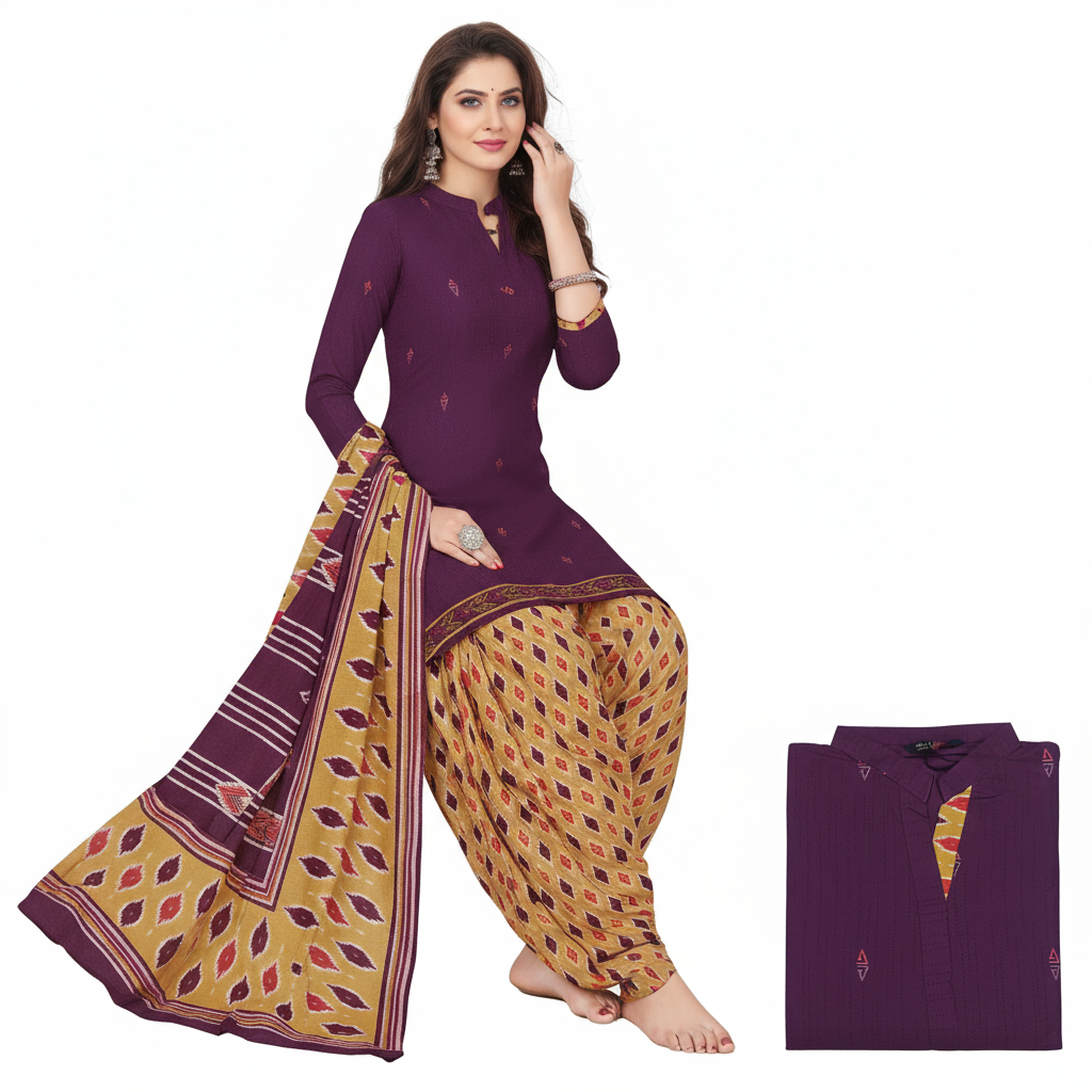 MCM Life Style  Colourful Pure Cotton Readymade Punjabi Suit / Salwar Suit.